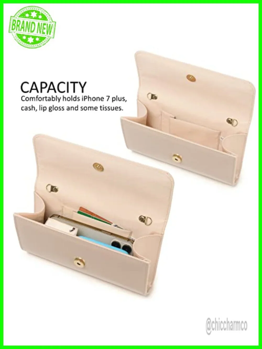 Patent Leather Envelope Clutch Evening Bag with Chain Strap